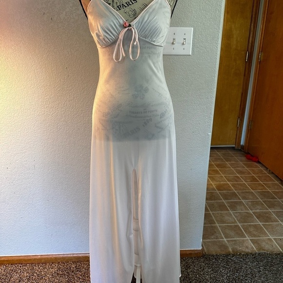 Vintage Val Mode Ivory Pink Chiffon Semi Sheer Nightgown Robe in Pink Trim Small - Picture 1 of 7